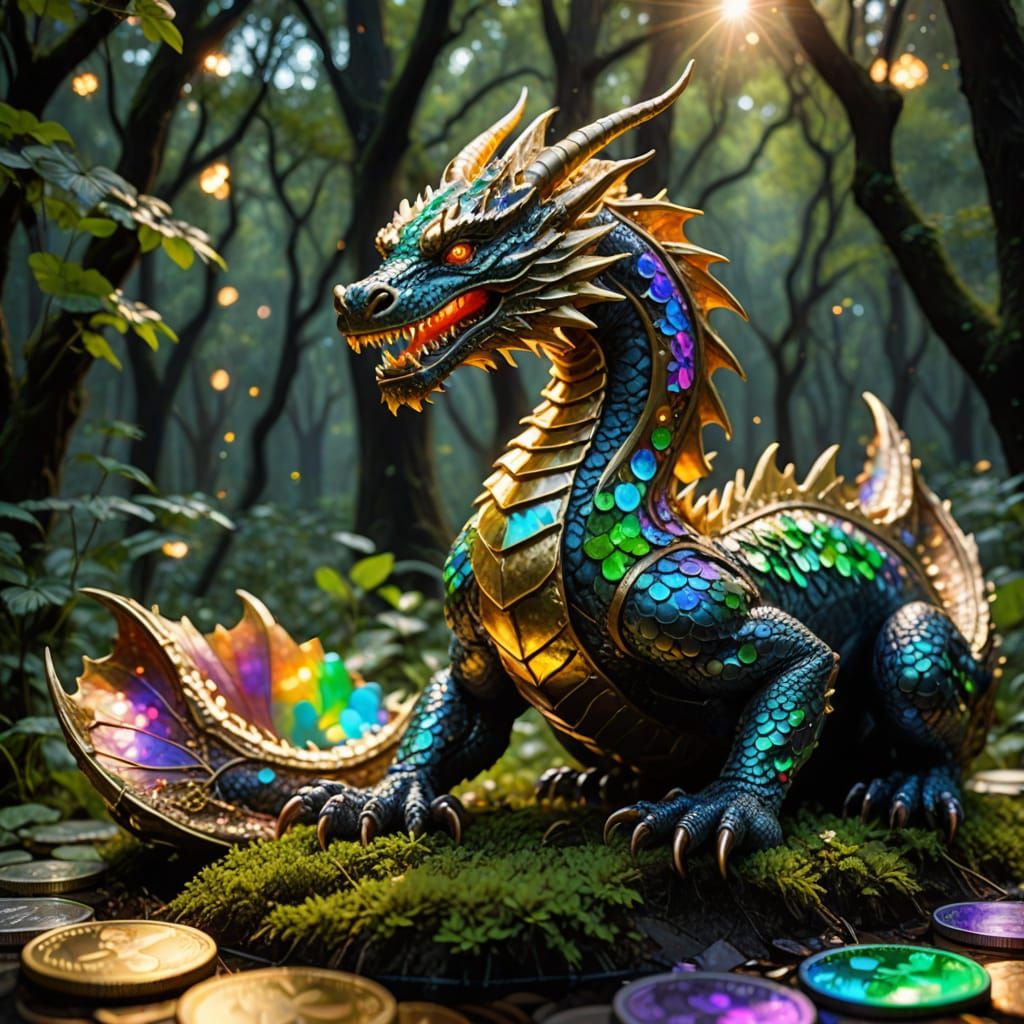 Majestic Double Exposure Dragon Amidst Bioluminescent Clover...