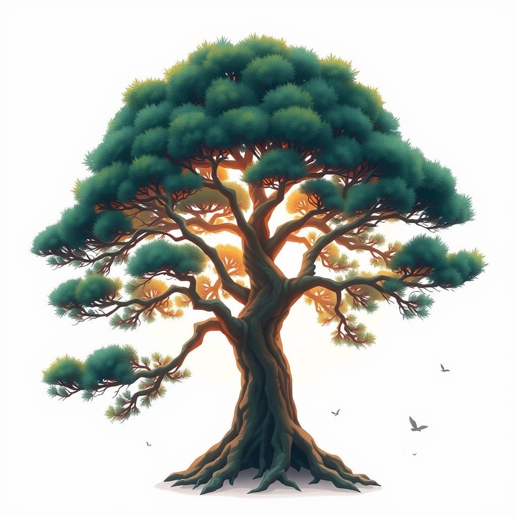 Elegant Anime Pine Tree with Mystical Patterns