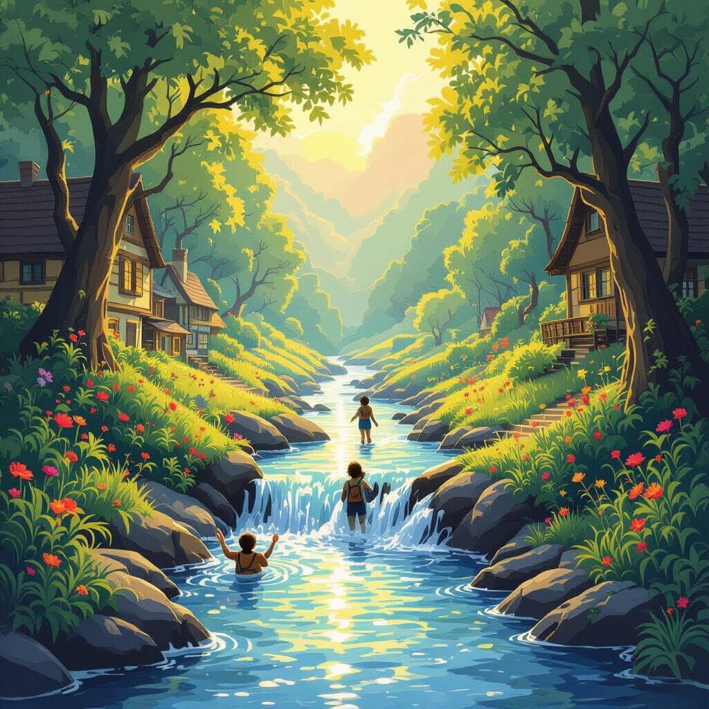 River of Free Education Flowing Through Fantasy Landscape