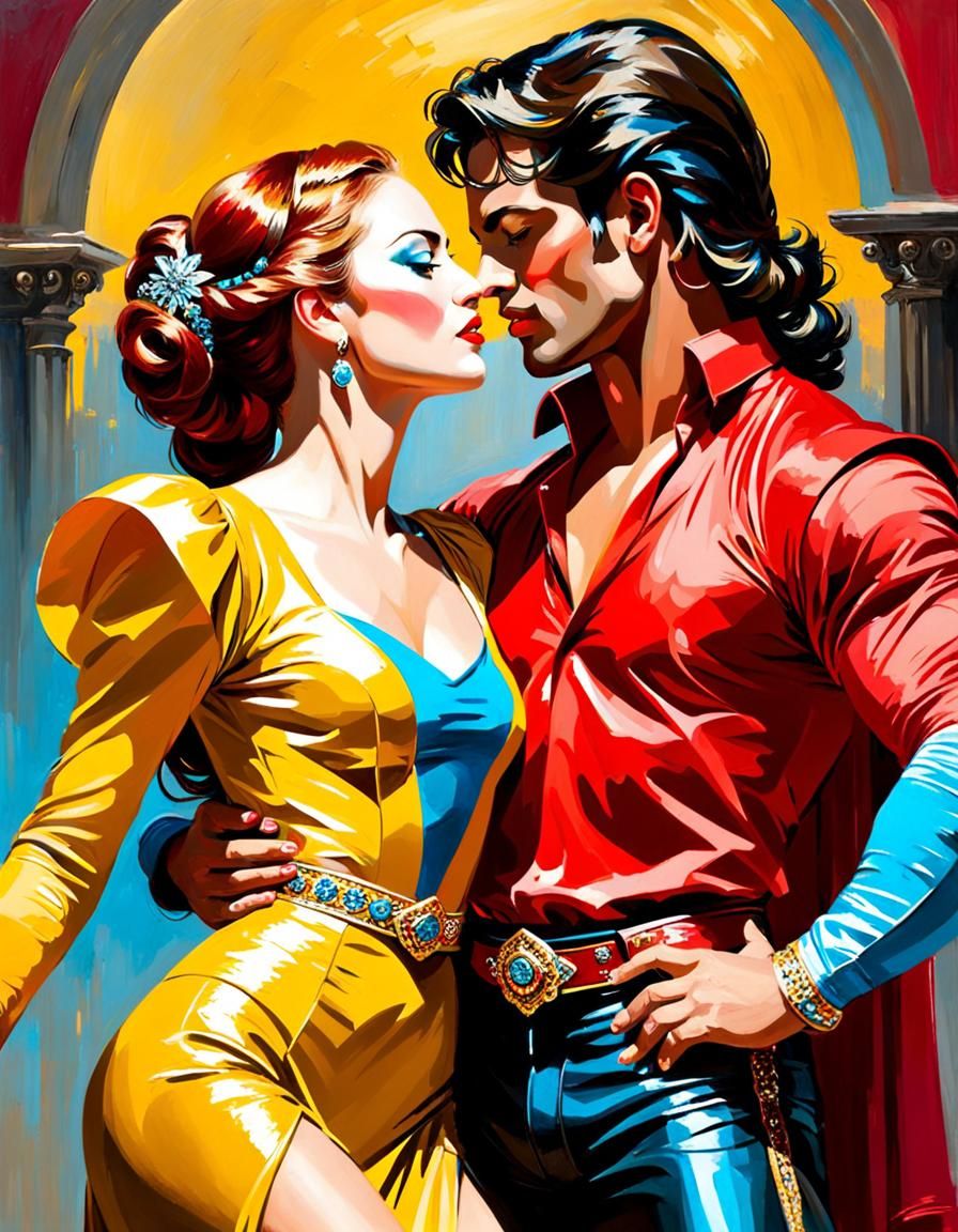 Matador Romancing Bull in Expressive Oil Gouache