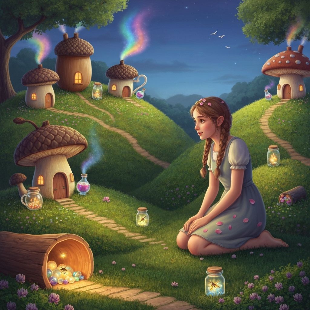 Giant Girl in Tiny Village of Dream Catchers