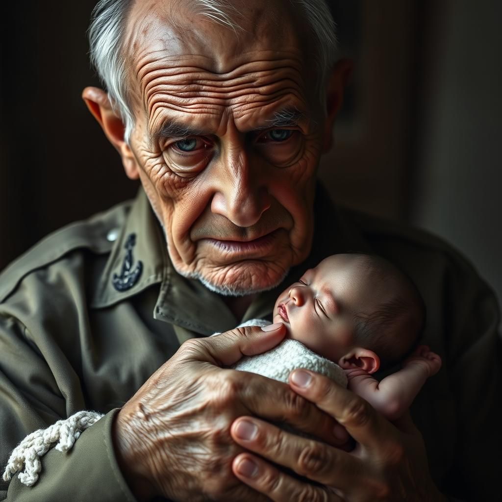 Touching Portrait: Grandfather and Newborn