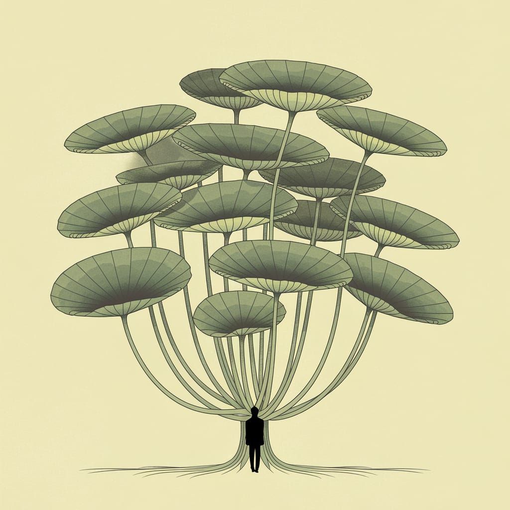 Giant Lotus Canopy: A Surreal Asian-Inspired Scene