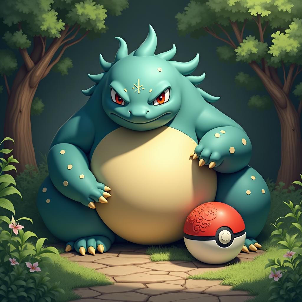 Snorlax and Pokeball in Dreamlike Matte Painting