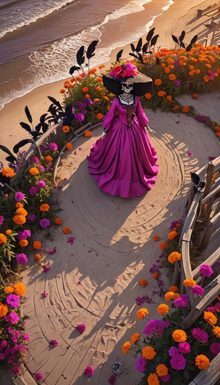 Giant Catrina at Sunset: Dramatic Fantasy Art