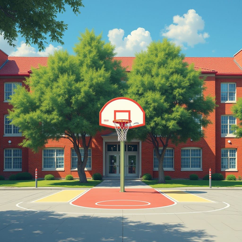 Schoolyard Basketball Hoop in Vibrant Colors