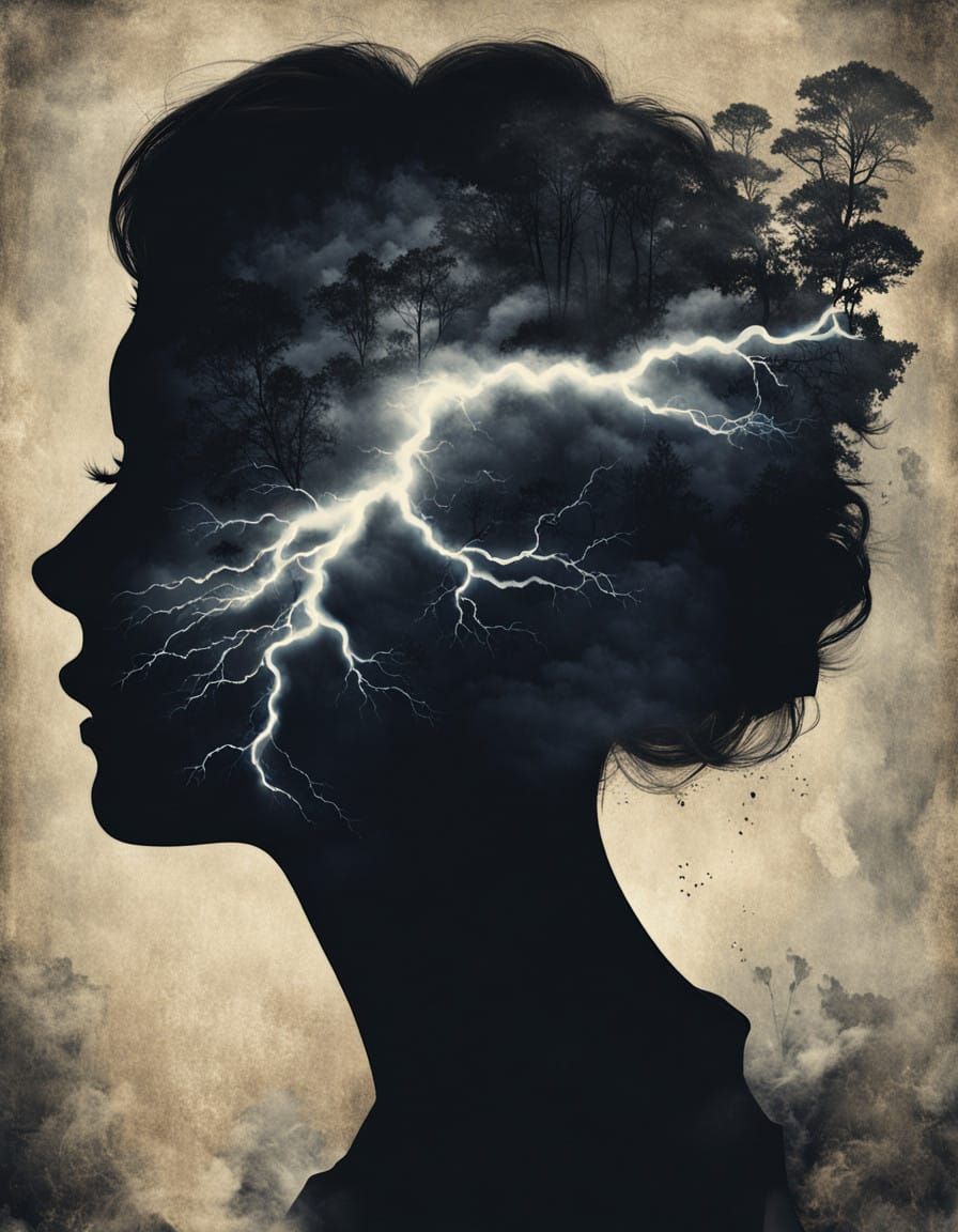 Surreal Portrait of a Woman in a Thunderstorm