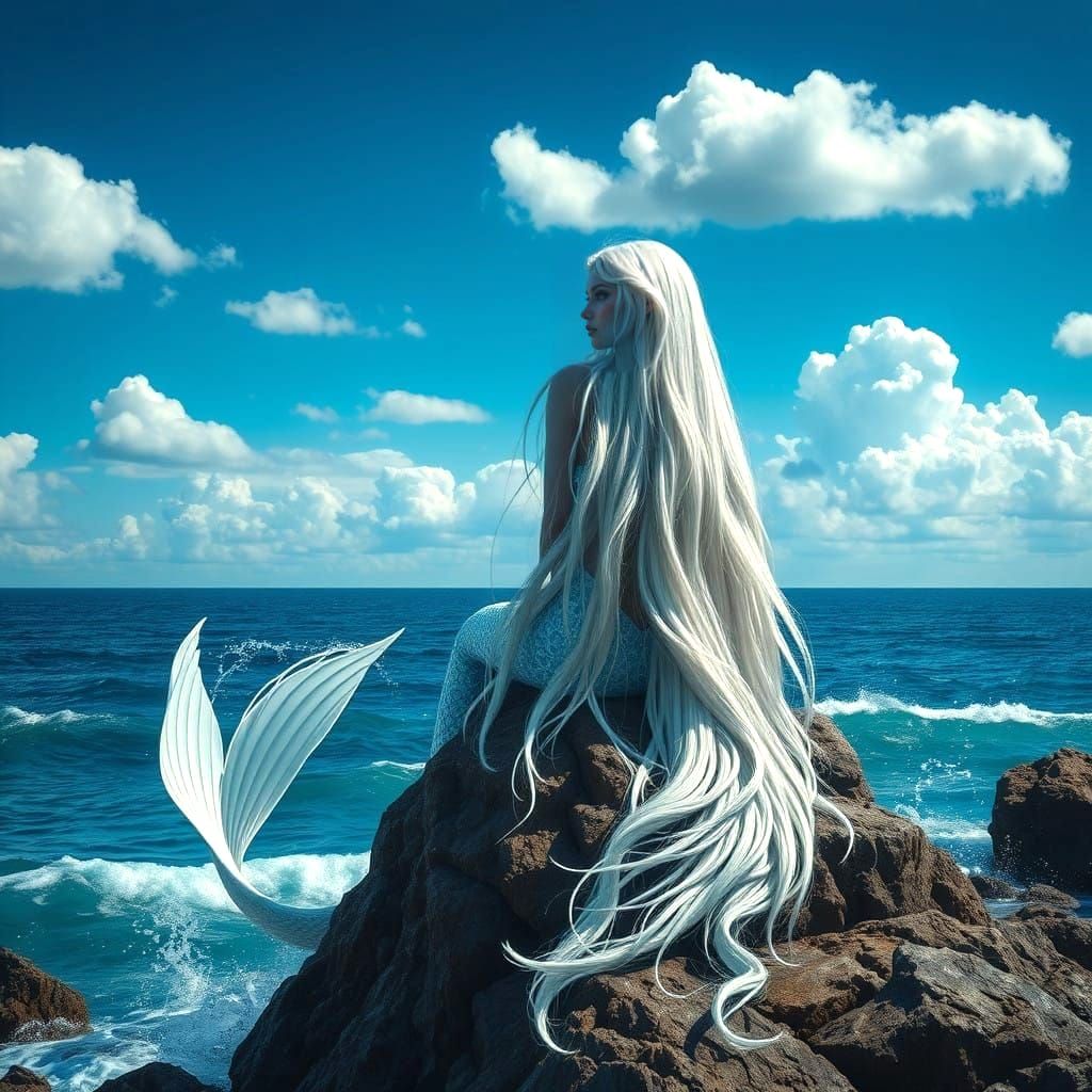 A Luminous Siren Goddess Basks in the Blue Horizon