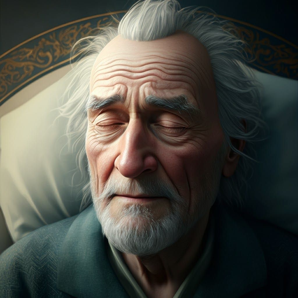 Elderly Man Waking Up in Morning Light
