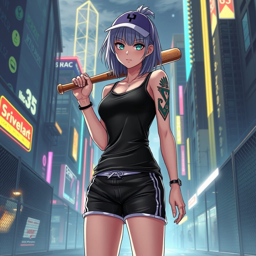 Surreal Emo Girl in Hyperfuturistic Cityscape with Anime-Ins...