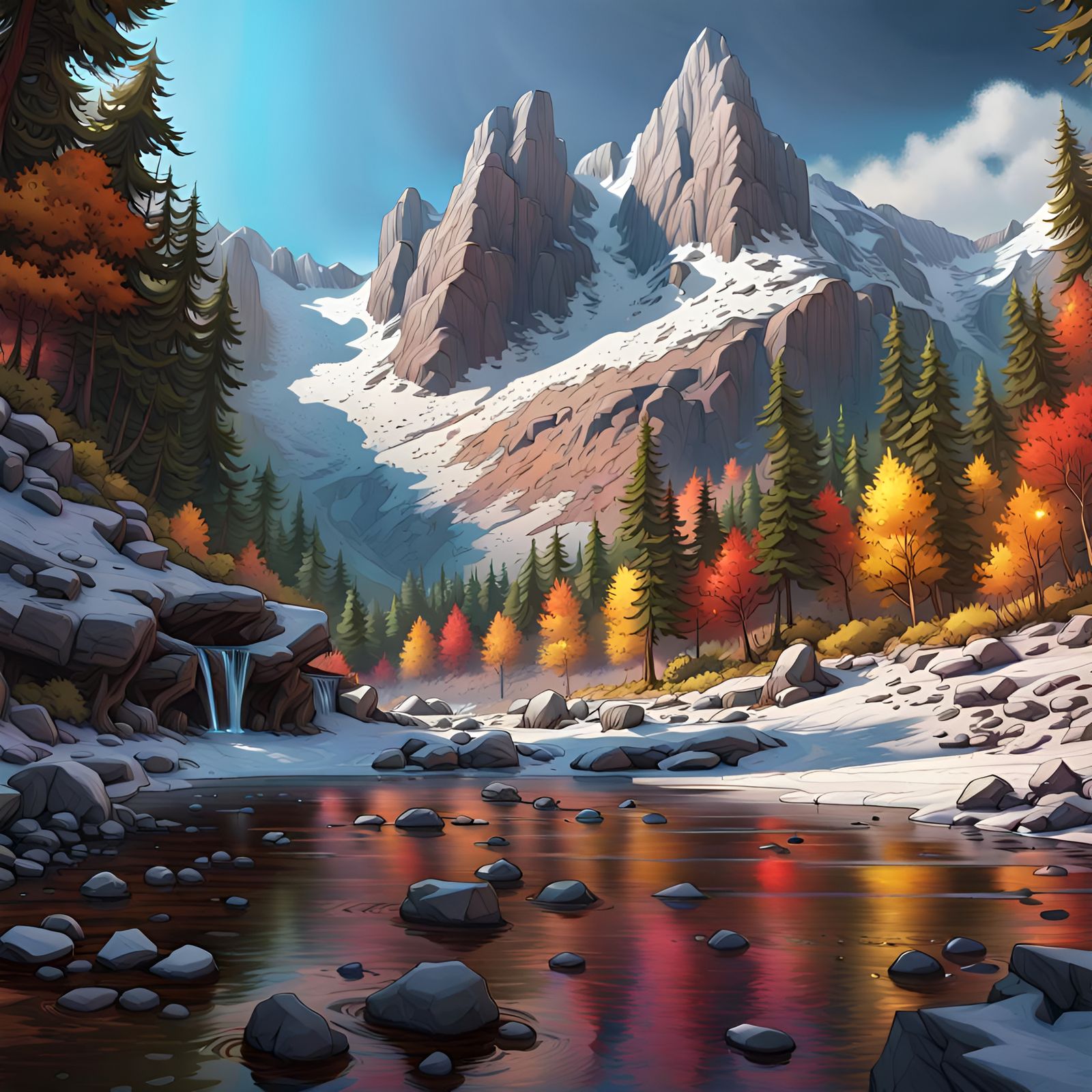Hyperrealistic White Mountains in Gouache Style