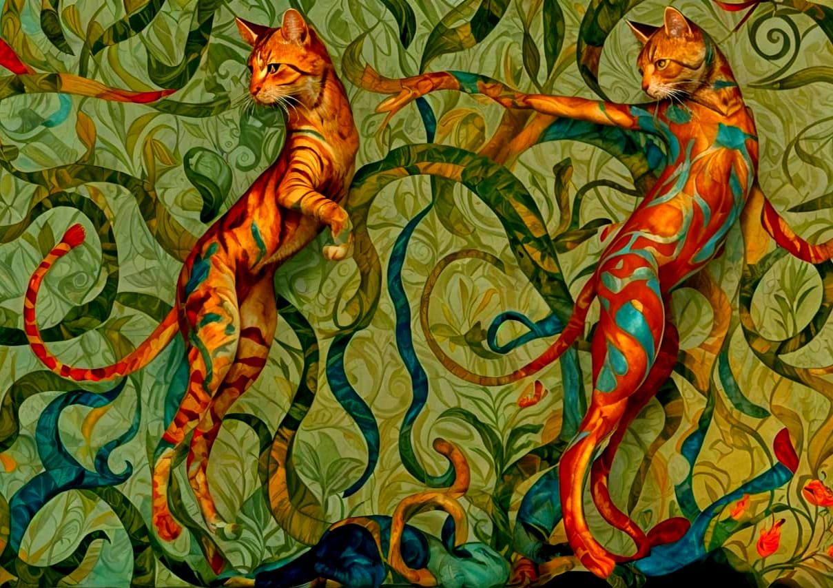 Psychedelic Cats in Renaissance Style