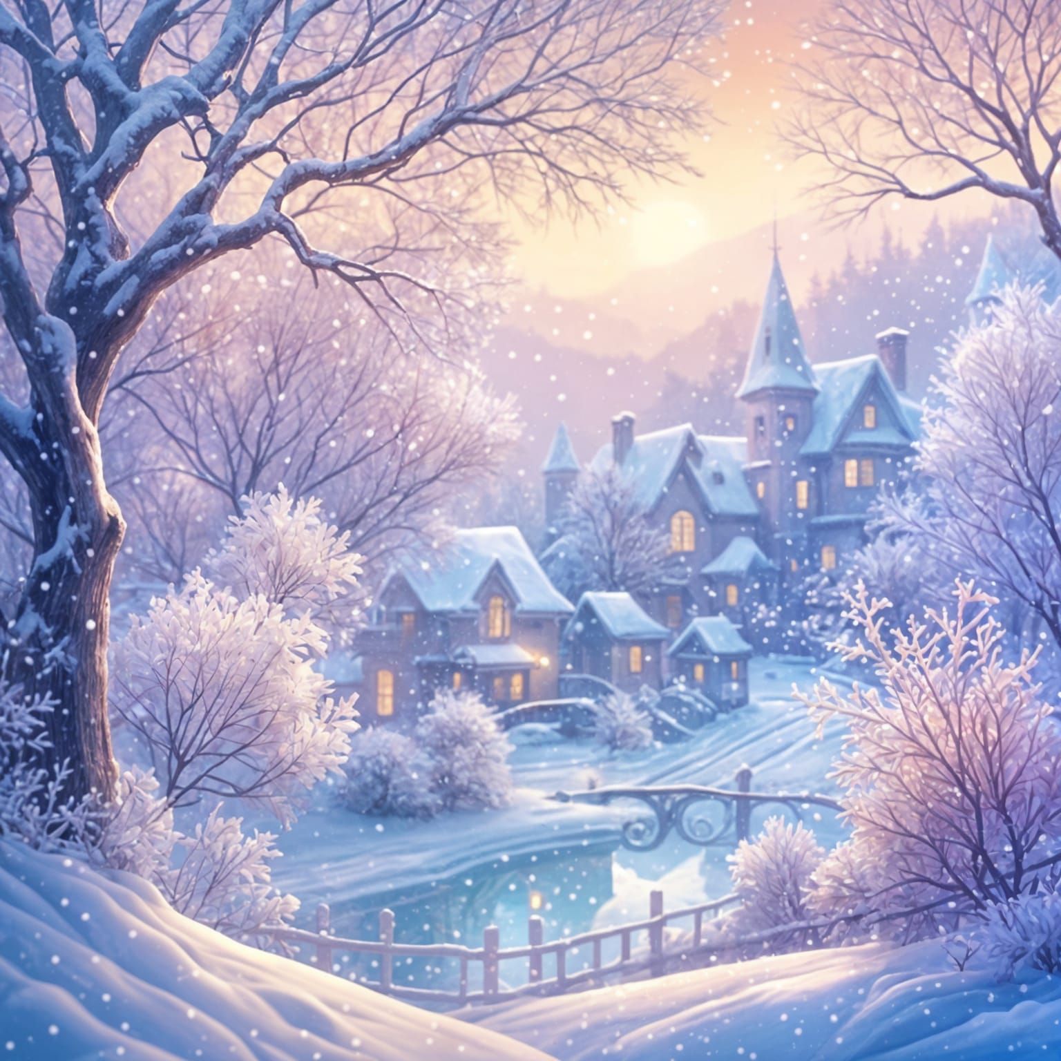 Frosted Window with Snowflakes in Anime Style