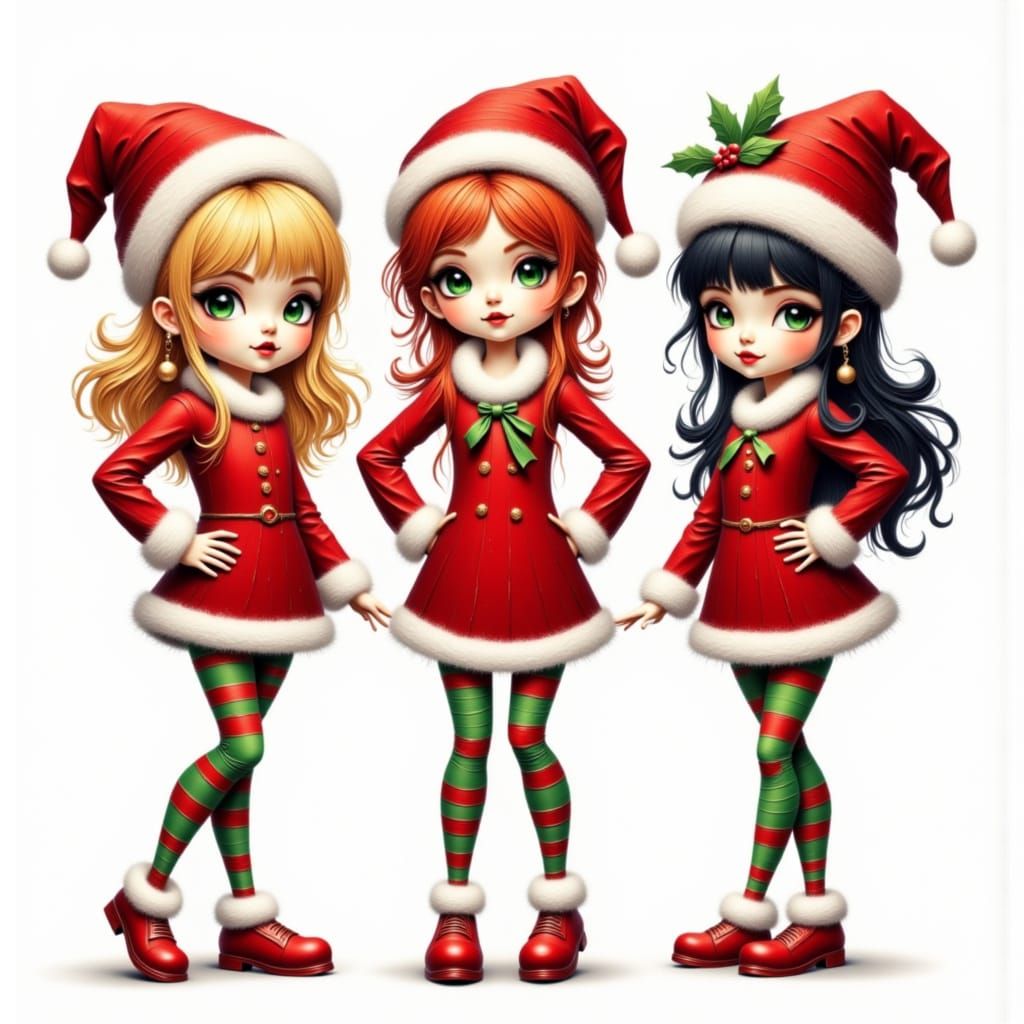 Three Sassy Girls in Festive Santa Outfits