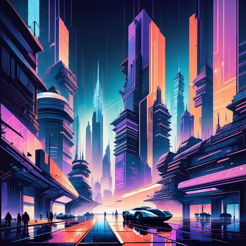 Futuristic Neon Cityscape in Syd Mead Style