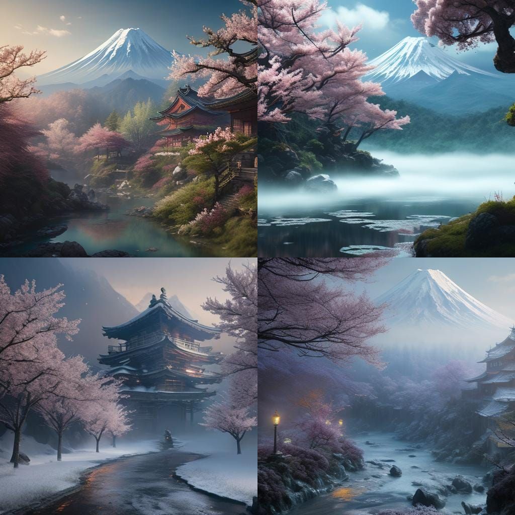 Nine-Tailed Fox Lady at Mount Fuji in Winter