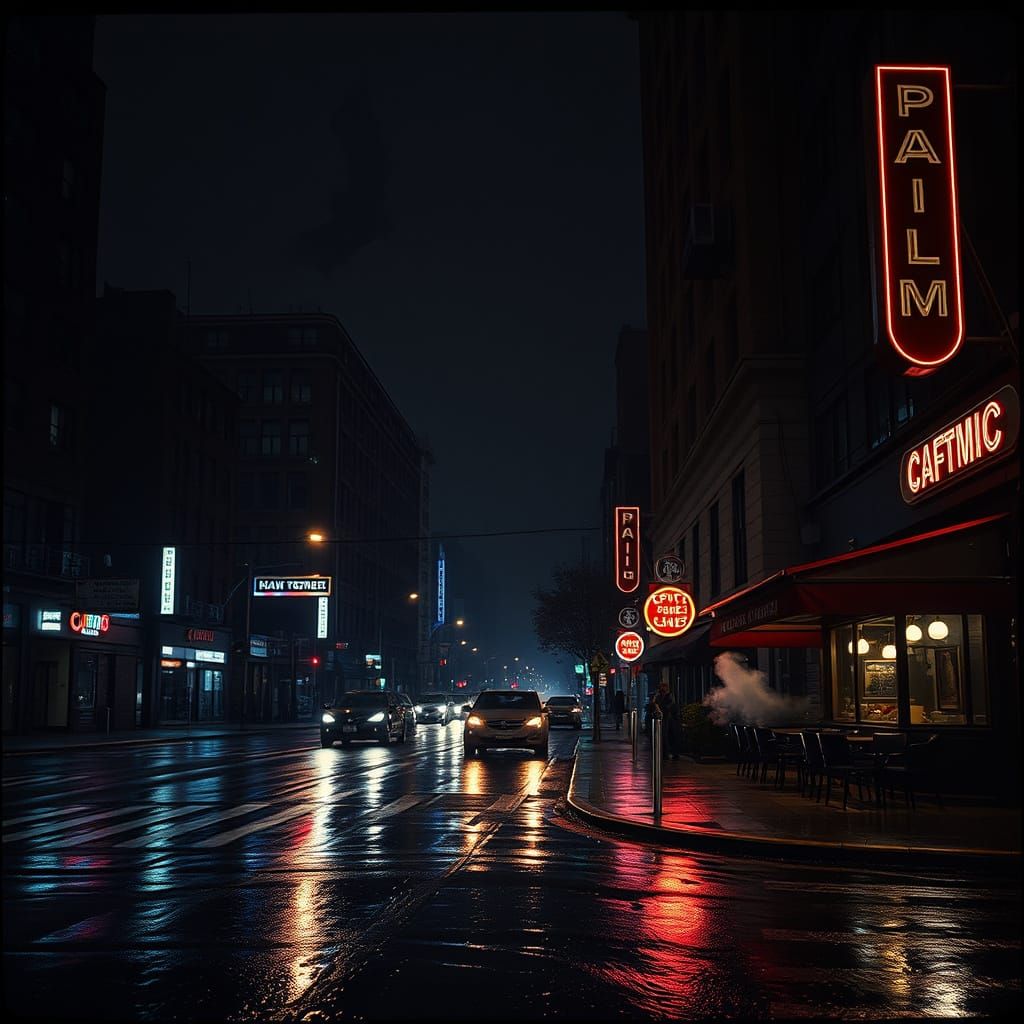 Film Noir Cityscape with Bat Silhouette