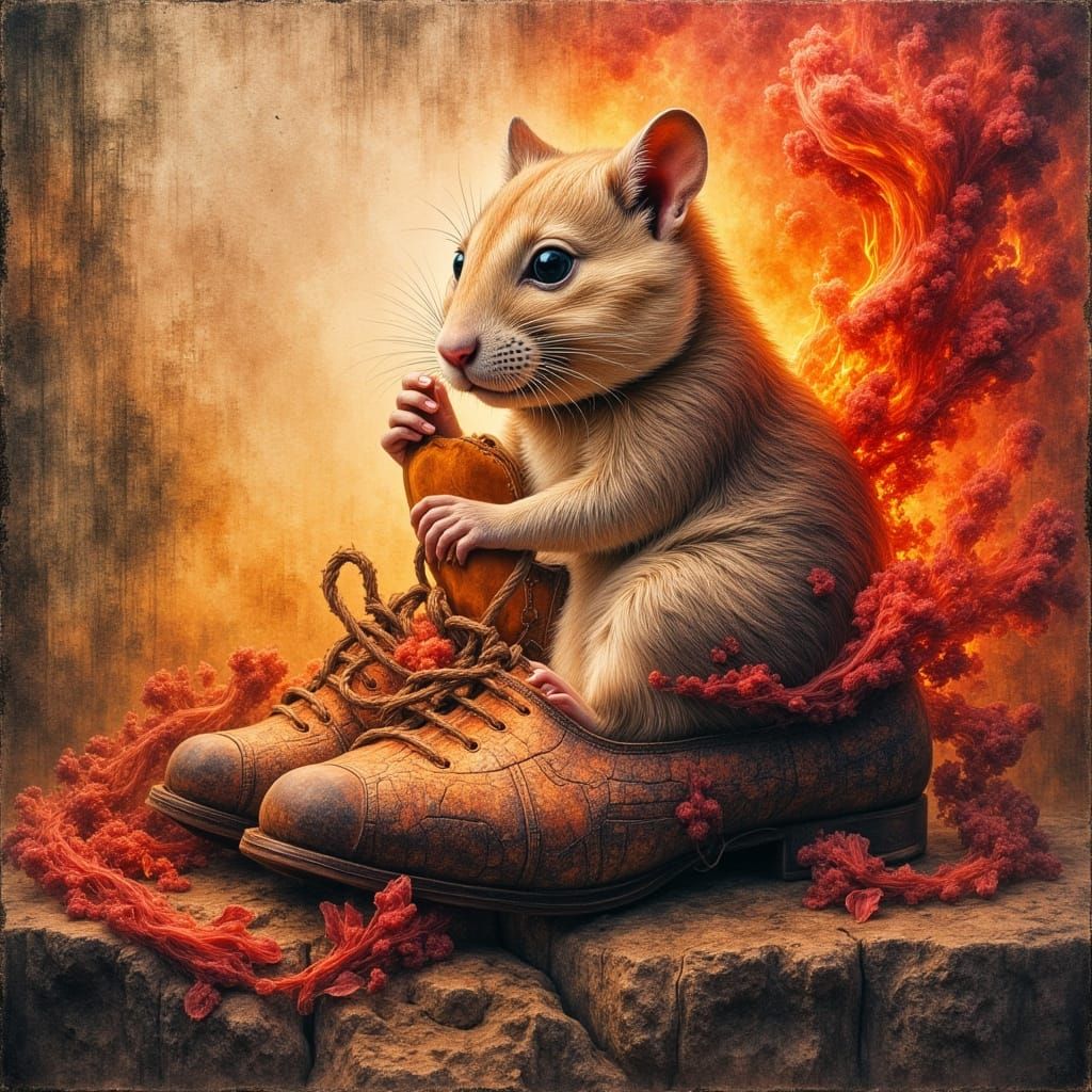Hamster's Dreamy Life in a Shoe: Monotype Print