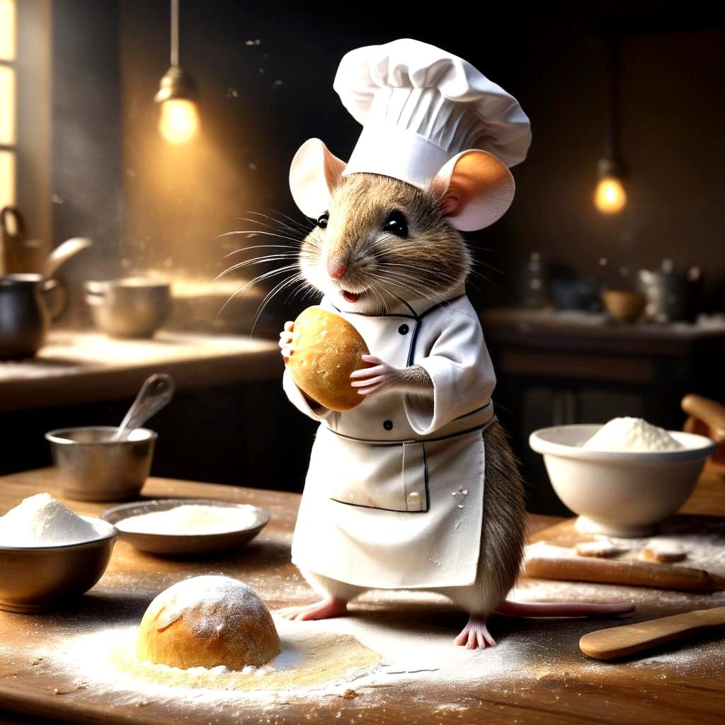 Chef Mouse Baking in a Kitchen