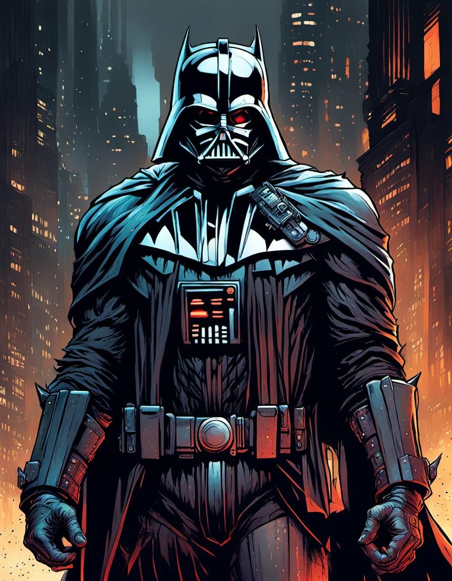Darth Vader as Batman in Cyberpunk Gotham