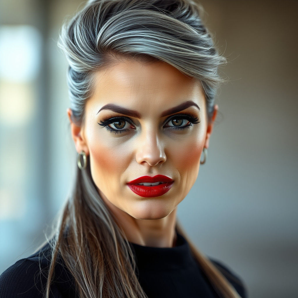 Sultry Woman with Grey Hair in Fashion Portrait