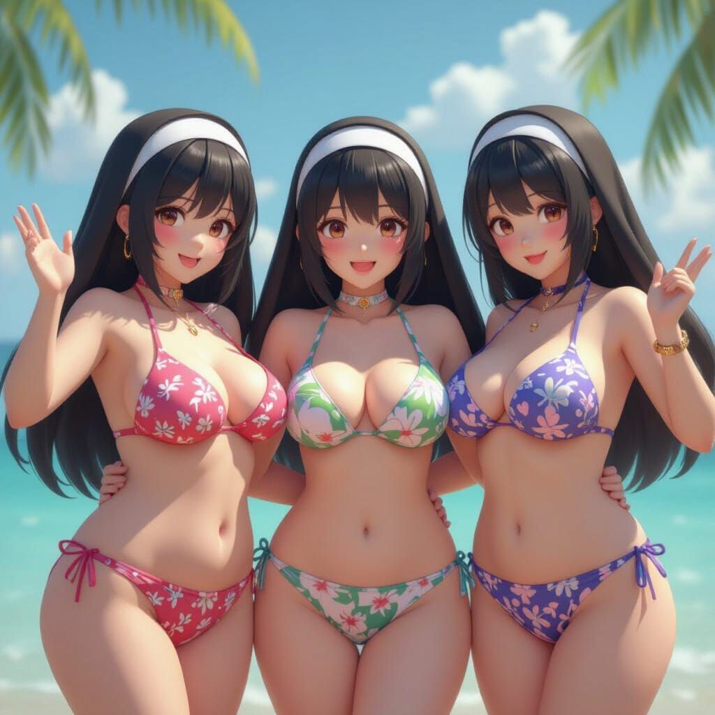 Chubby Nuns in Colorful Bikinis, Anime Inspired