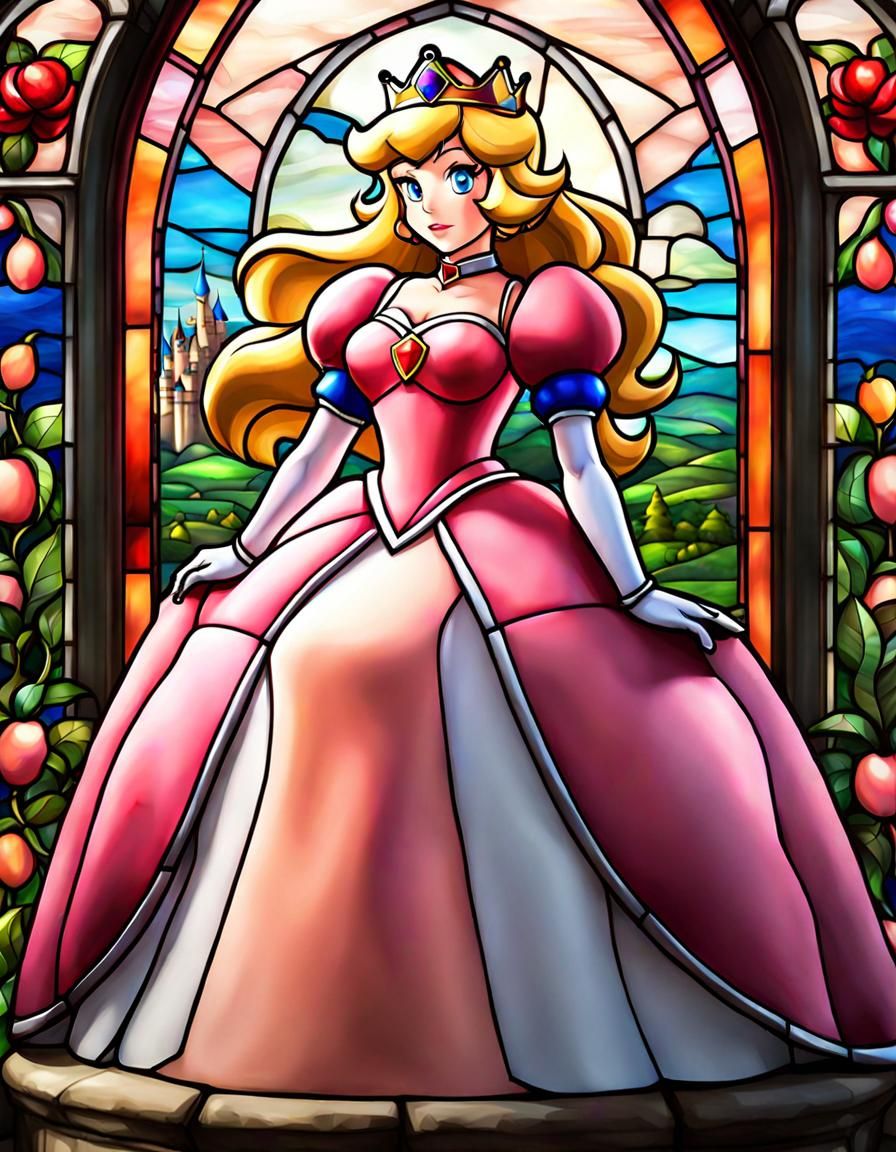 Princess Peach Stained Glass Portrait in 8K