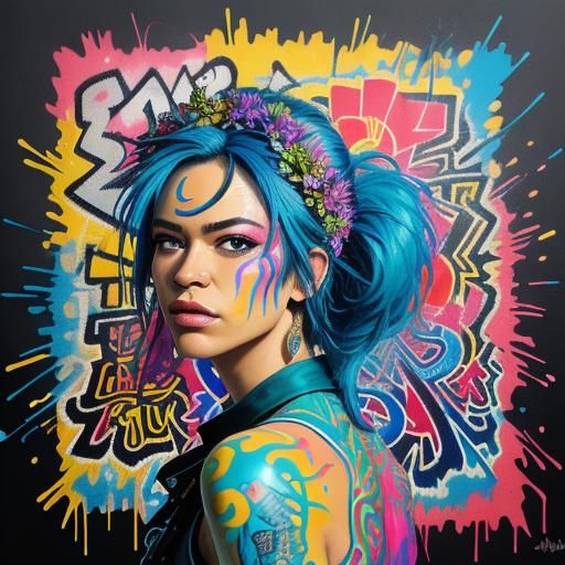 Mermaid with Peacock Tail in Street Art Style