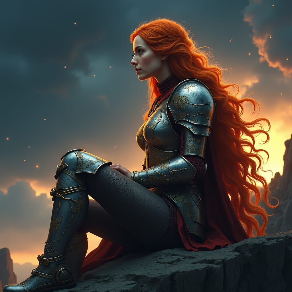 Majestic Knight Contemplates Night Sky