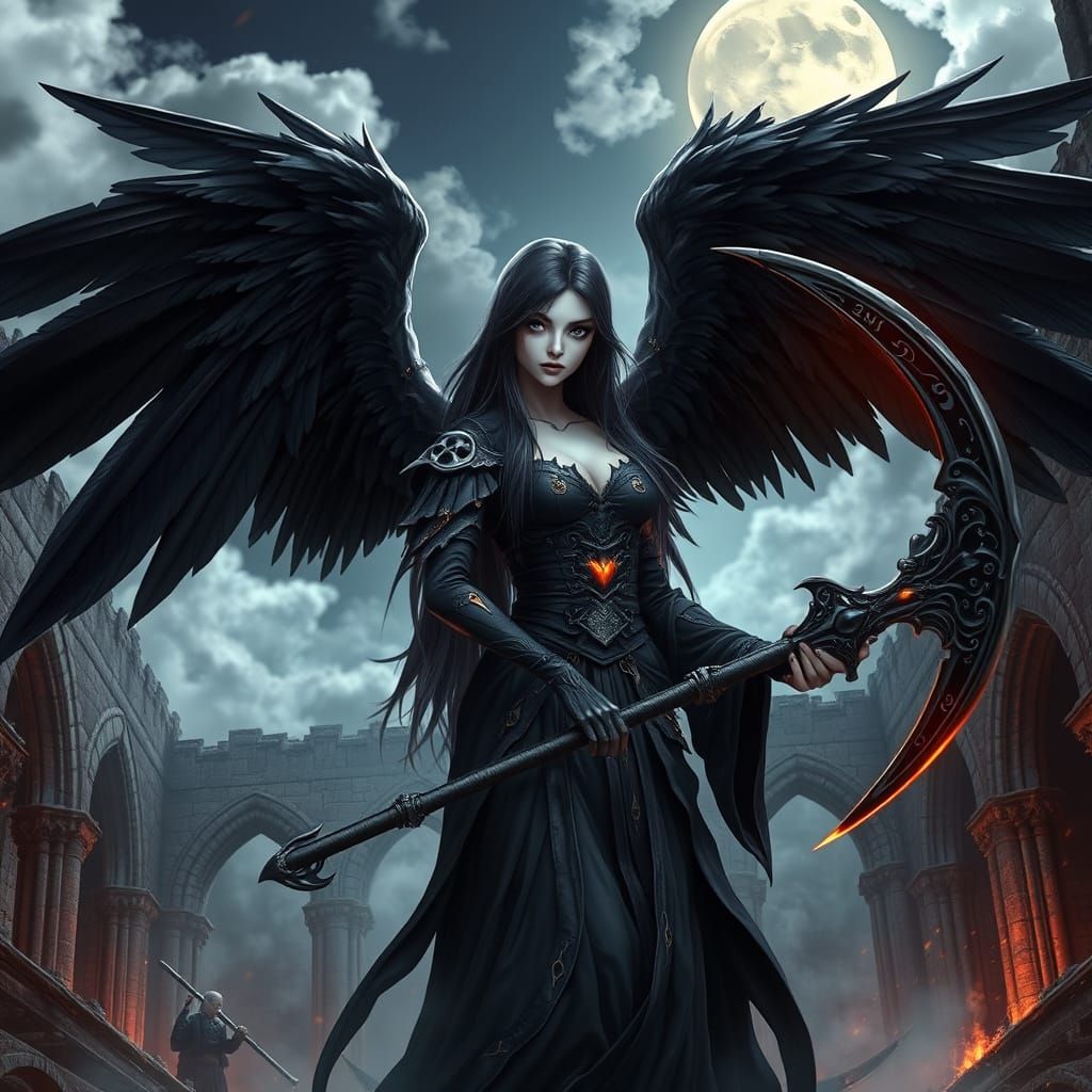 Hyper-Realistic Anime Angel of Death in Gothic Cathedral Rui...