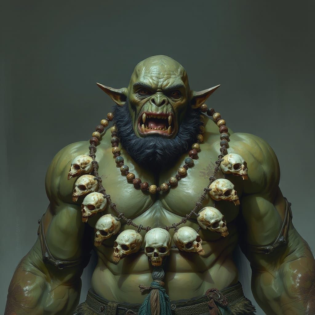Ogre Adorned with Human Skull Necklace