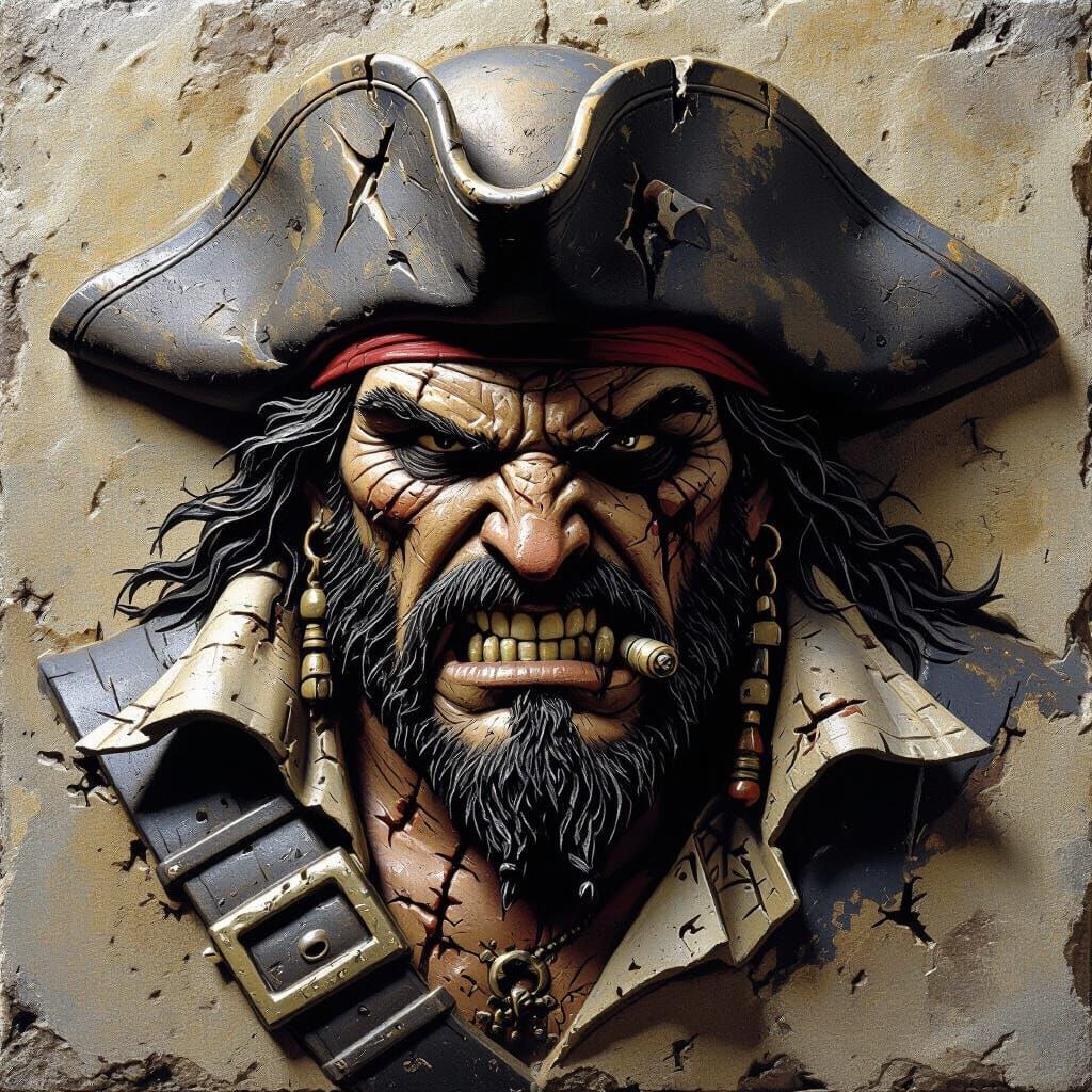 Pirate Scowl Bas-Relief in Gritty Style