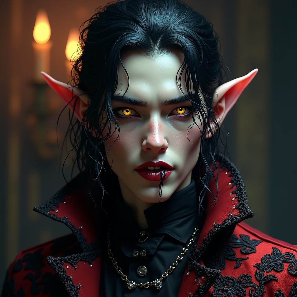 Gothic Elf Vampire in Rich Matte Painting Style