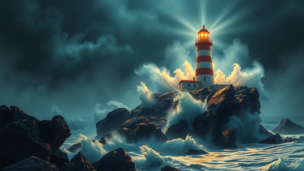 Lighthouse on Craggy Coast in Dark Fantasy Style