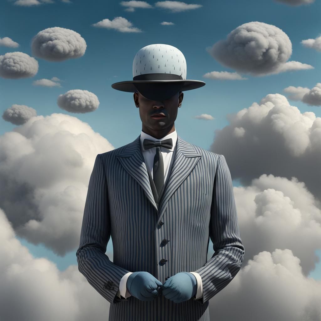 Surreal Art Deco Man in Cloudy Sky