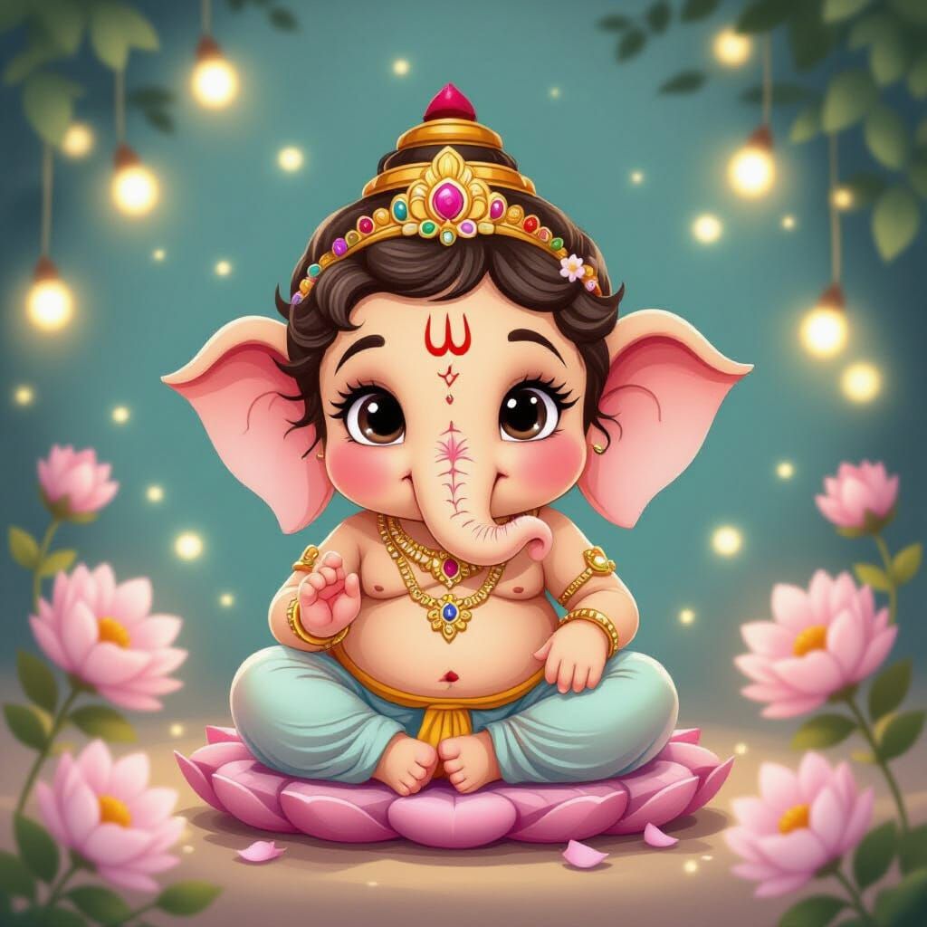 Lord Ganesha in Ultra-Cute Cartoon Style