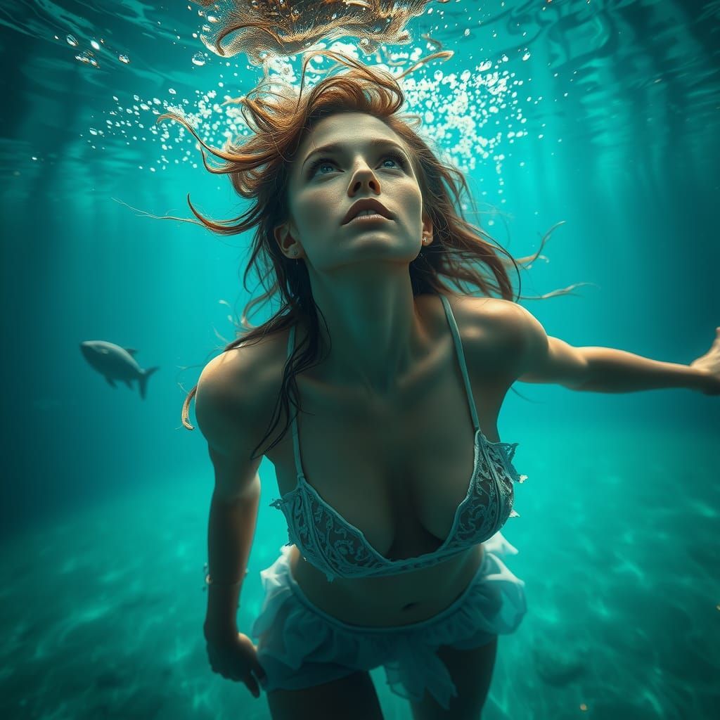 Underwater Model in Ethereal Turquoise Depths