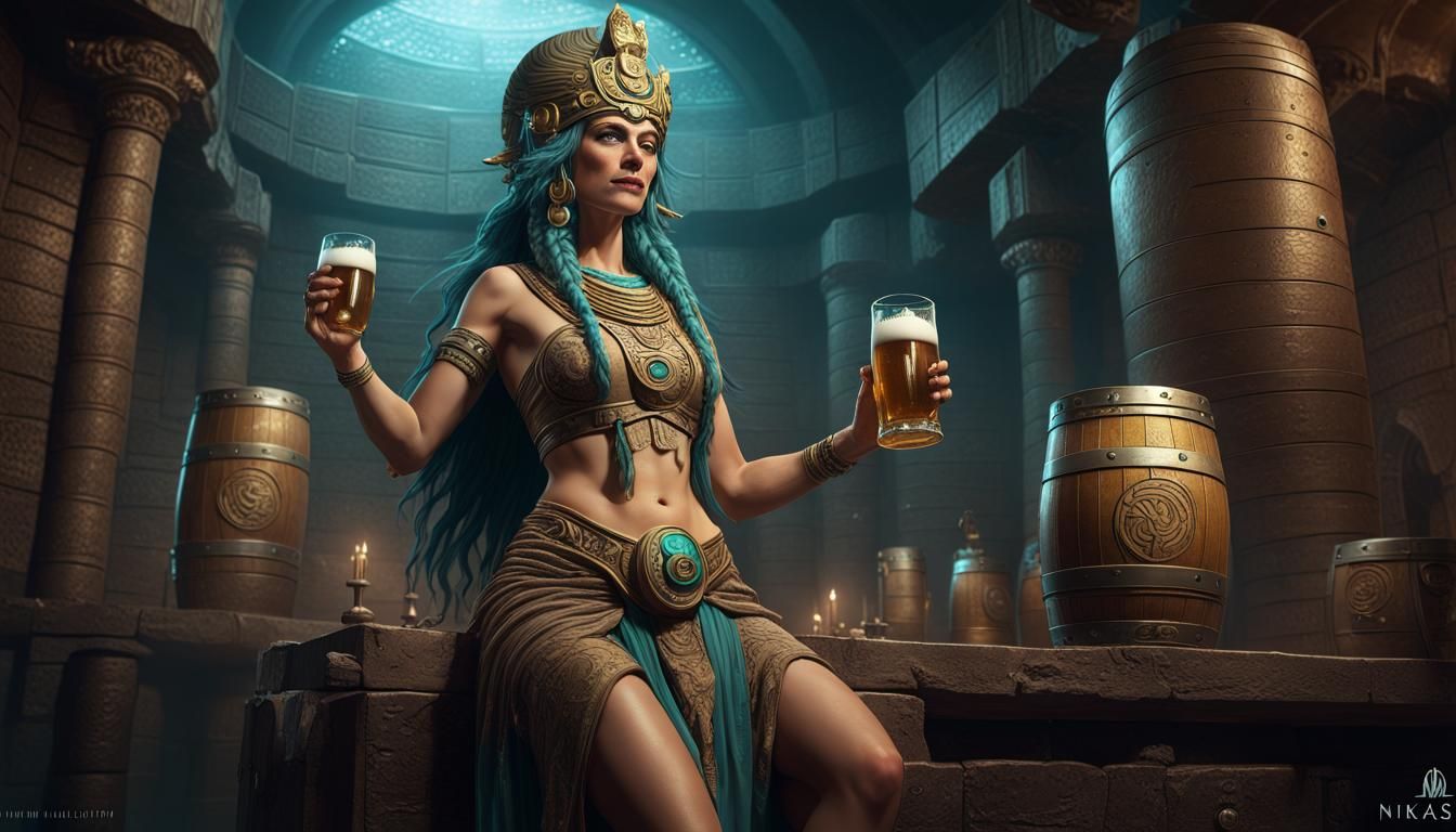 Ninkasi, Sumerian Beer Goddess, Dark Fantasy Art