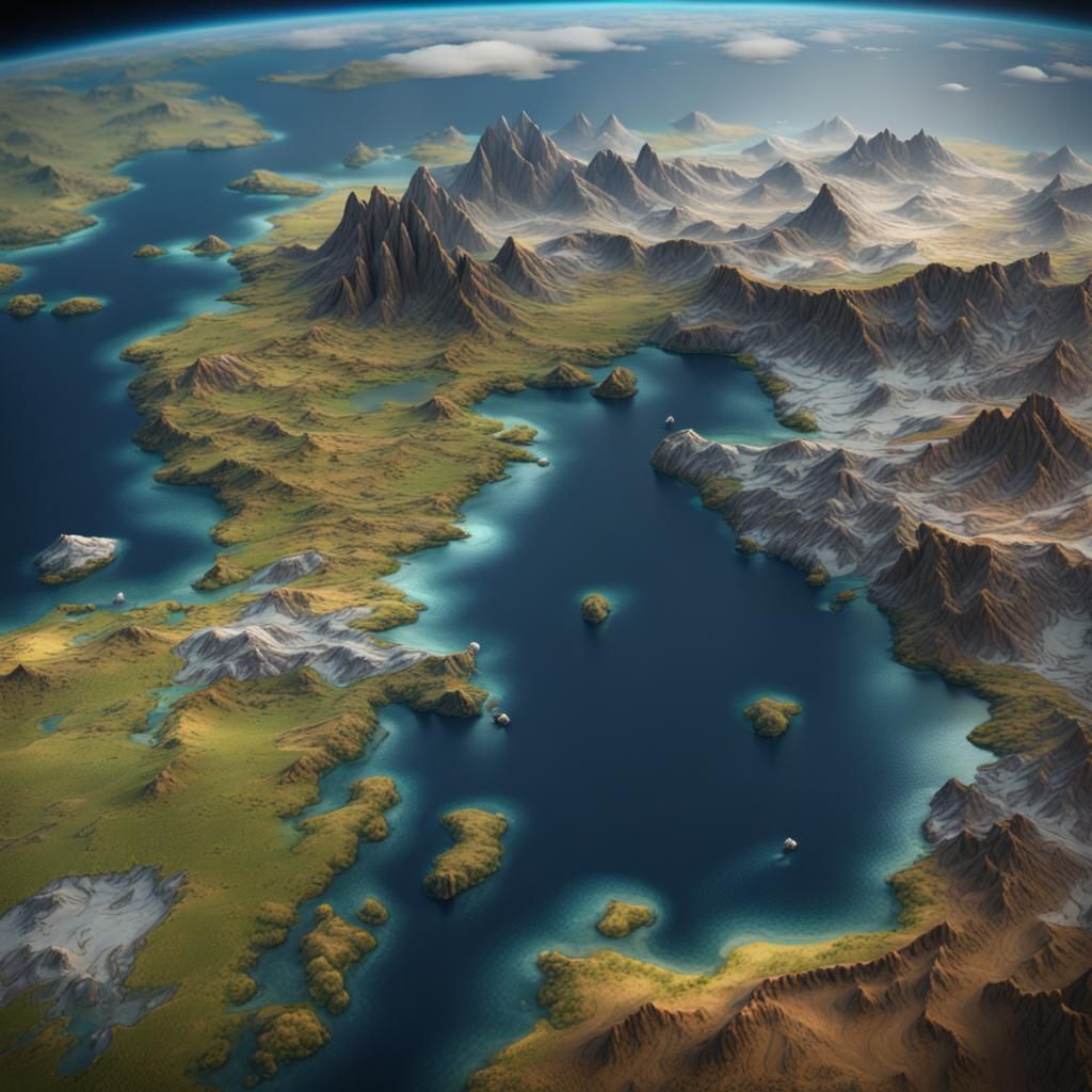 Supercontinent Seen From Space: Detailed Matte Painting