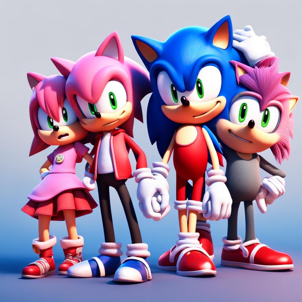 Sonic and Amy's Family Portrait in 3D Digital Art