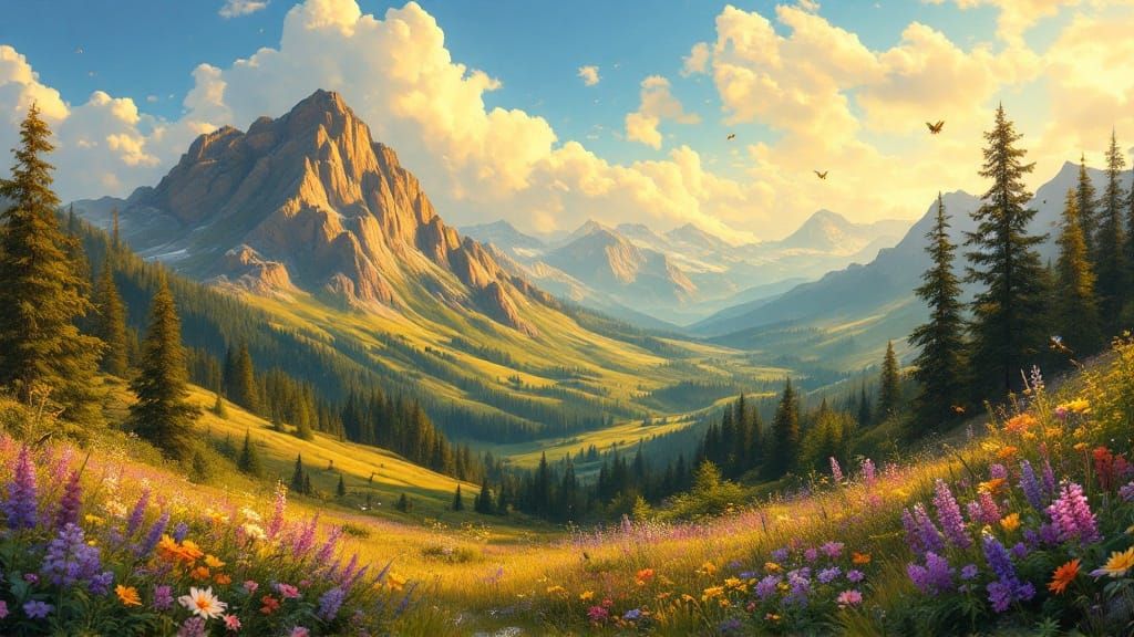 Serenene Mountain Landscape in Warm Golden Light