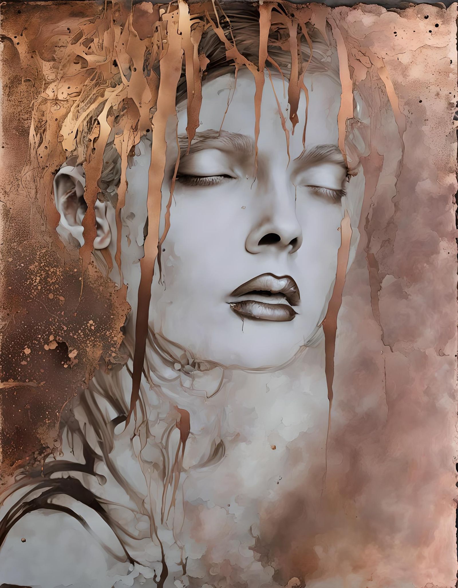 Surreal Metallic Kiss: A Digital Art Portrait