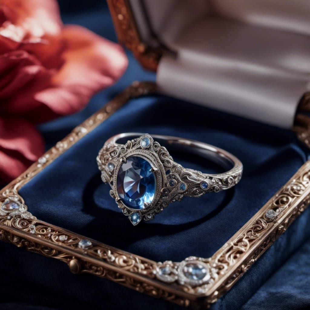 Sapphire Ring in Velvet Box, Cinematic Close-Up