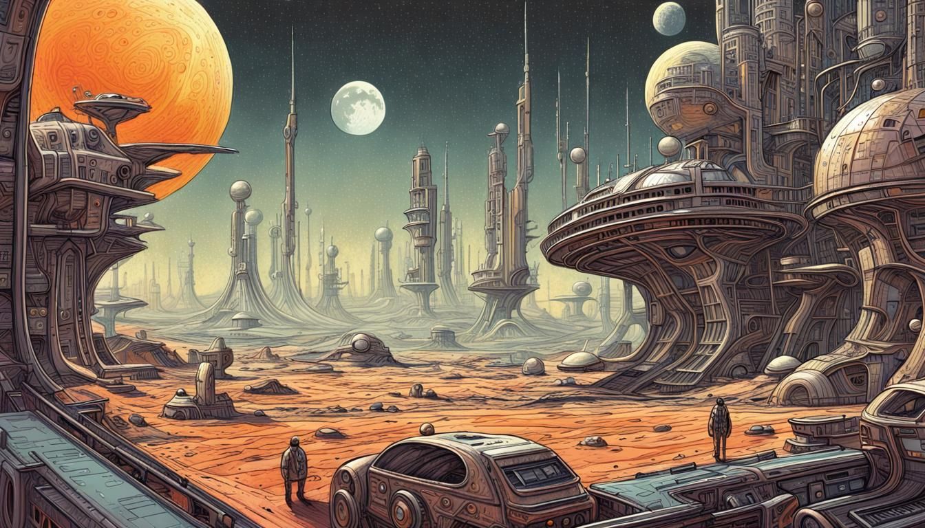 Futuristic Moonscape in Industrial Futurism Style