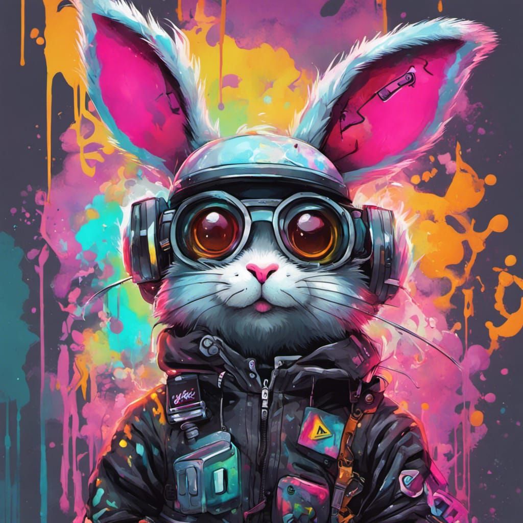 Cyberpunk Rabbit Graffiti Splash Art