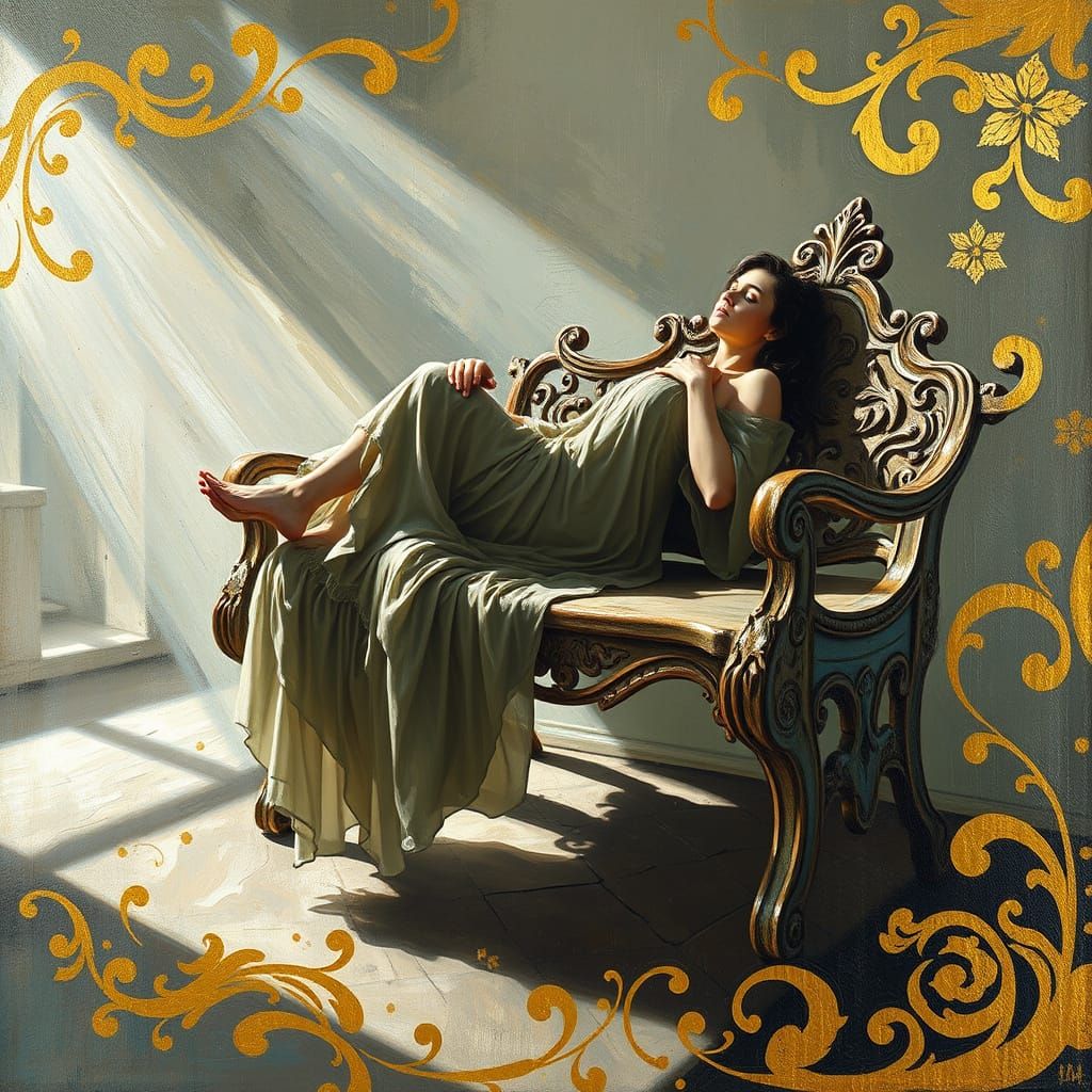 Serene Figure in Opulent, Dreamlike Setting