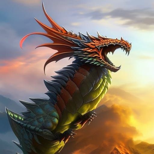 Dramatic Dragon Portrait in Hyperrealistic Splash Art