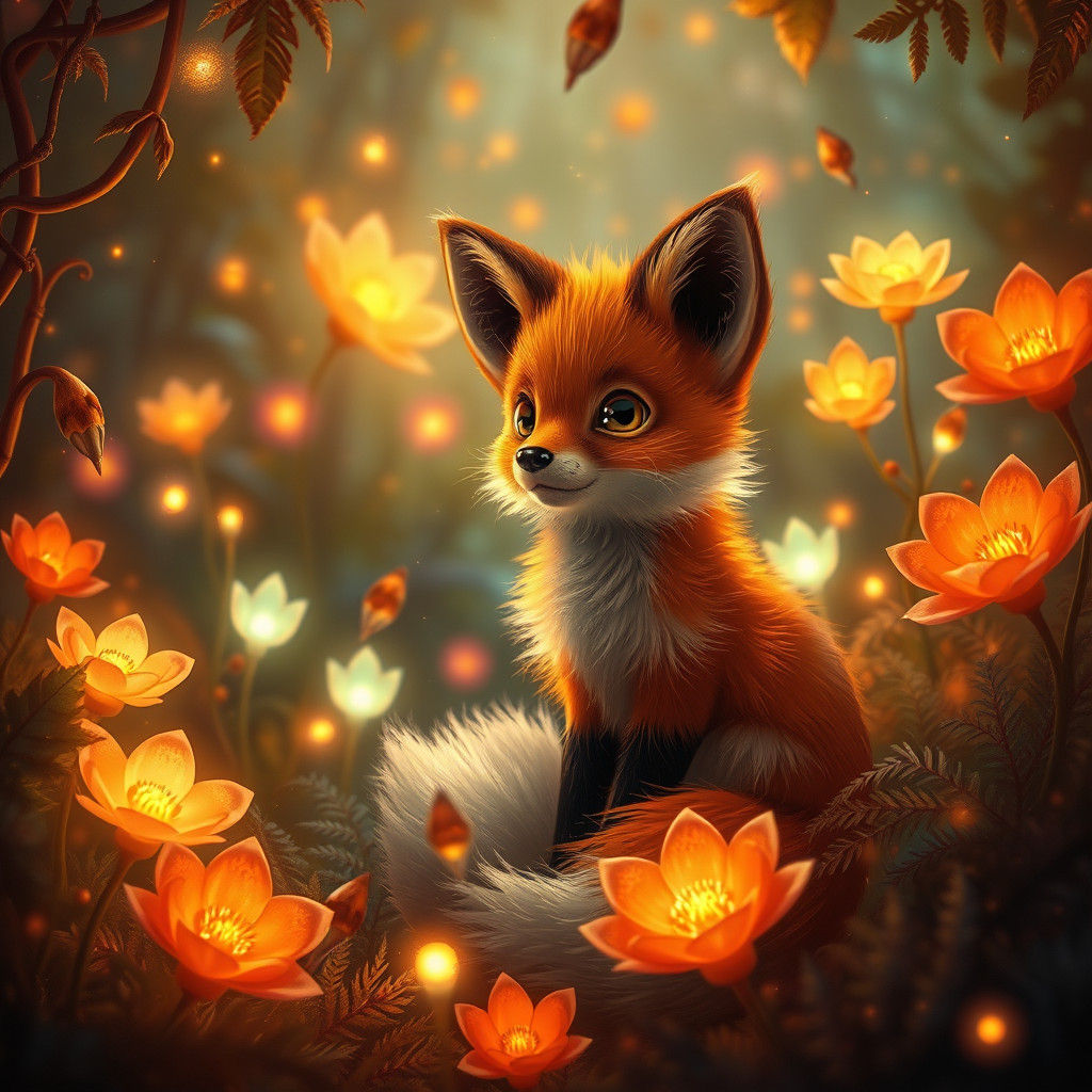 Luminous Fox in Bioluminescent Garden as Concept Art