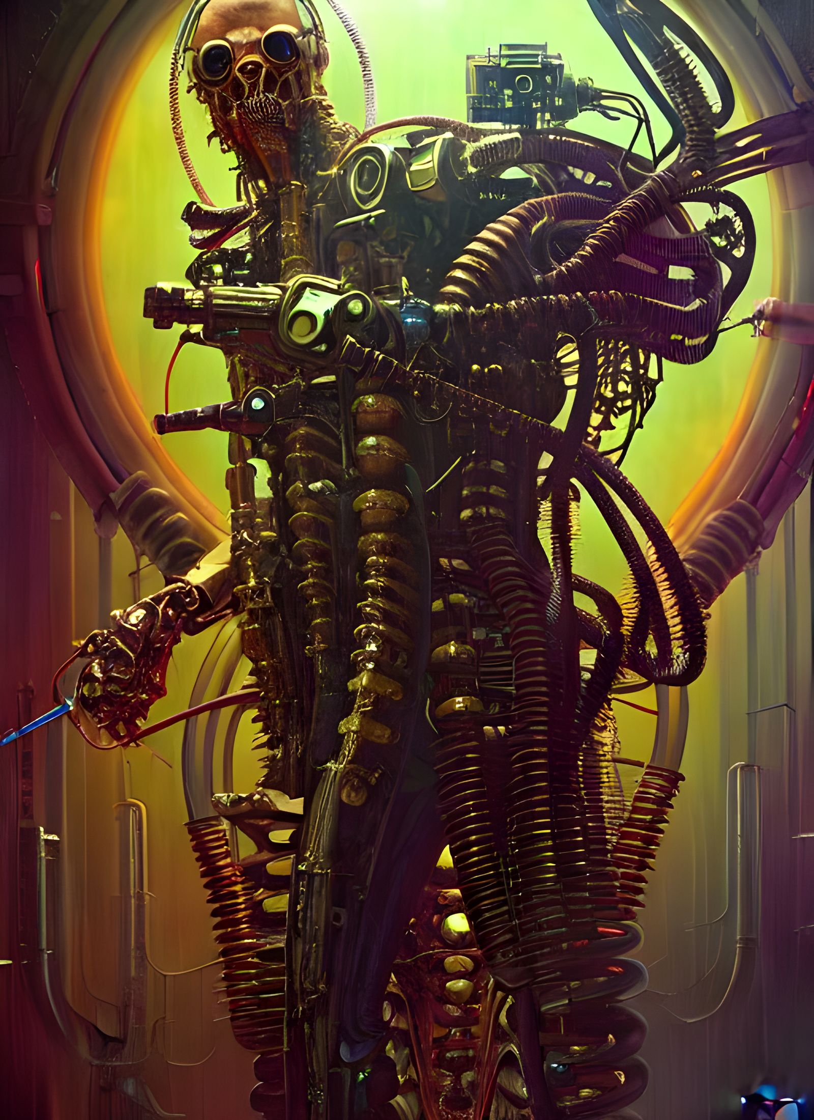 Cyberpunk Biomechanical Figure in Futuristic Style