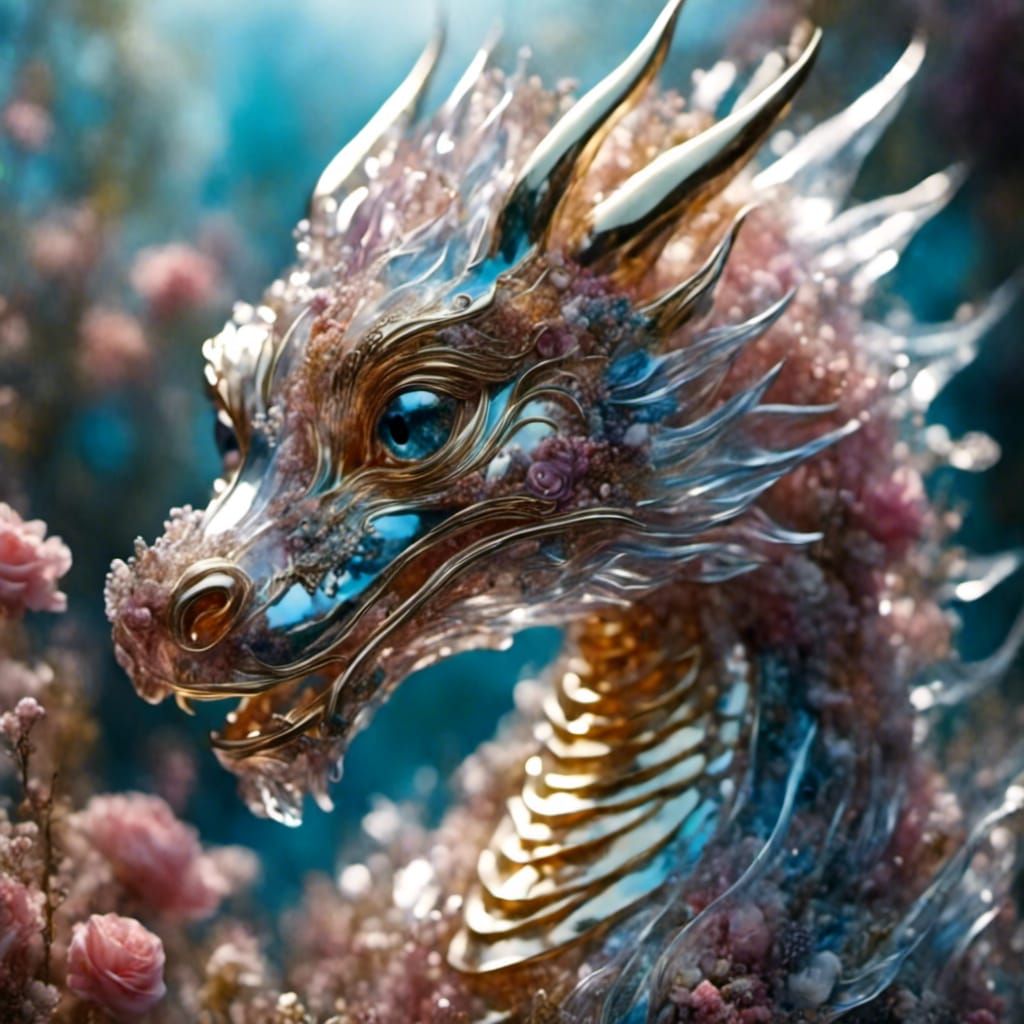 Metallic Dragon Portrait in Glass Anime Style